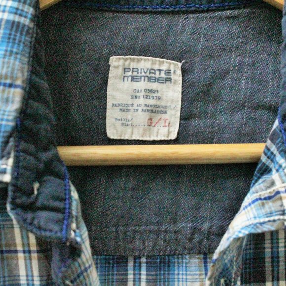 Private Member Blue Plaid Short Sleeve Shirt sizeL - Picture 4 of 4